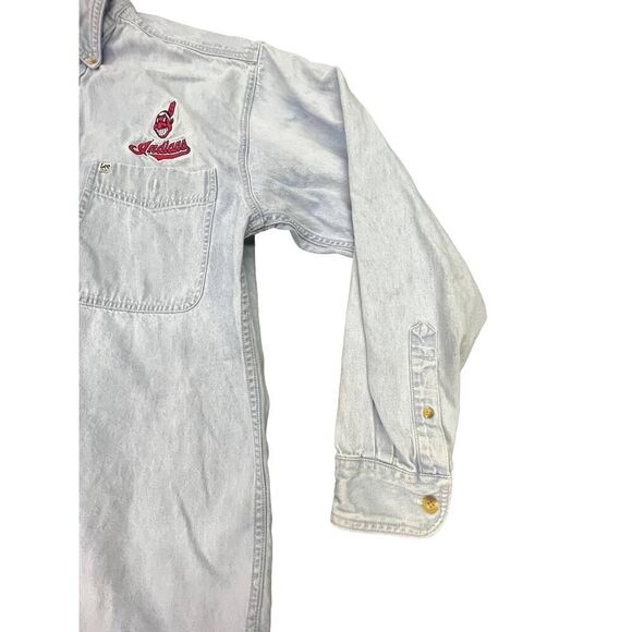 90s LEE Cleveland Indians Denim Long Sleeve Shirt Sz Medium MLB - Picture 4 of 7